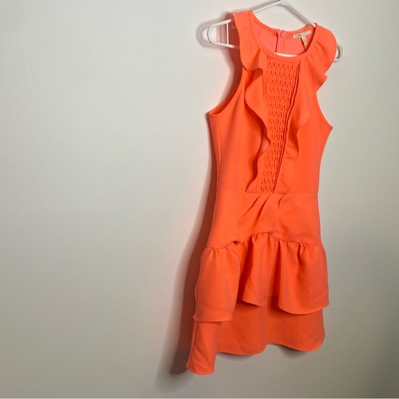 Maje Sleeveless Ruffle Trim Coral Mini Dress Size 2 - Picture 9 of 16